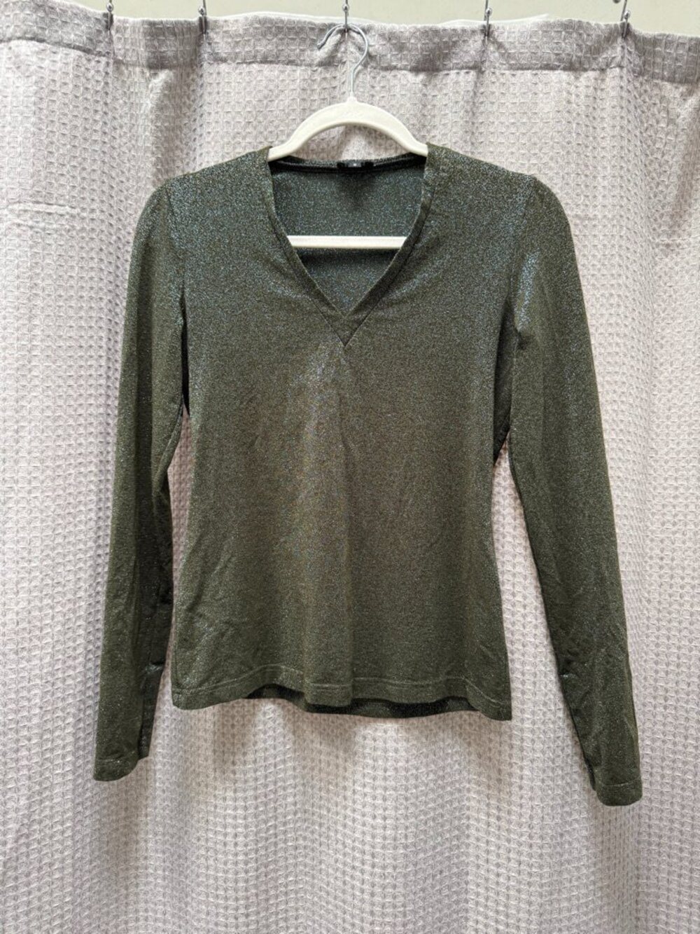 Philippe Adec Bergdorf Goodman Sparkle V-Neck Pullover Top Long Sleeve Size S